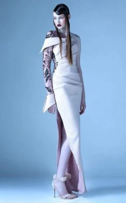 MNM Couture - G0931 Embellished One Long Sleeve Pleated Gown Formal Gowns