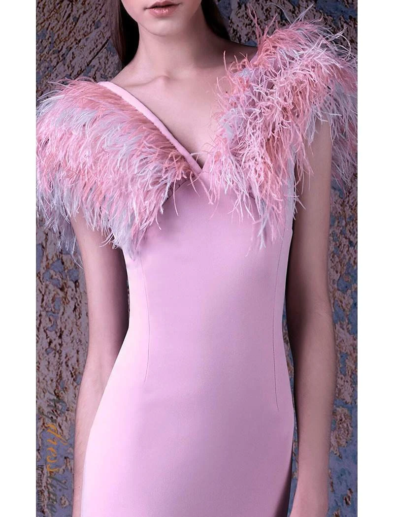 Formal Gowns MNM COUTURE - G1027 Feathered V-neck Mermaid Dress 5 Formal Gowns MNM COUTURE - G1027 Feathered V-neck Mermaid Dress