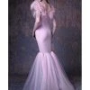 Formal Gowns MNM COUTURE - G1027 Feathered V-neck Mermaid Dress