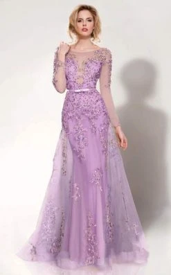 Formal Gowns MNM COUTURE - Illusion Bateau Neck A-Line Dress 9621 - 1 Pc Red In Size 18 Available