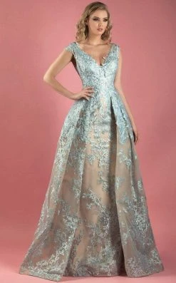 MNM Couture - K3562 Cap Sleeves Embroidered Gown With Overskirt