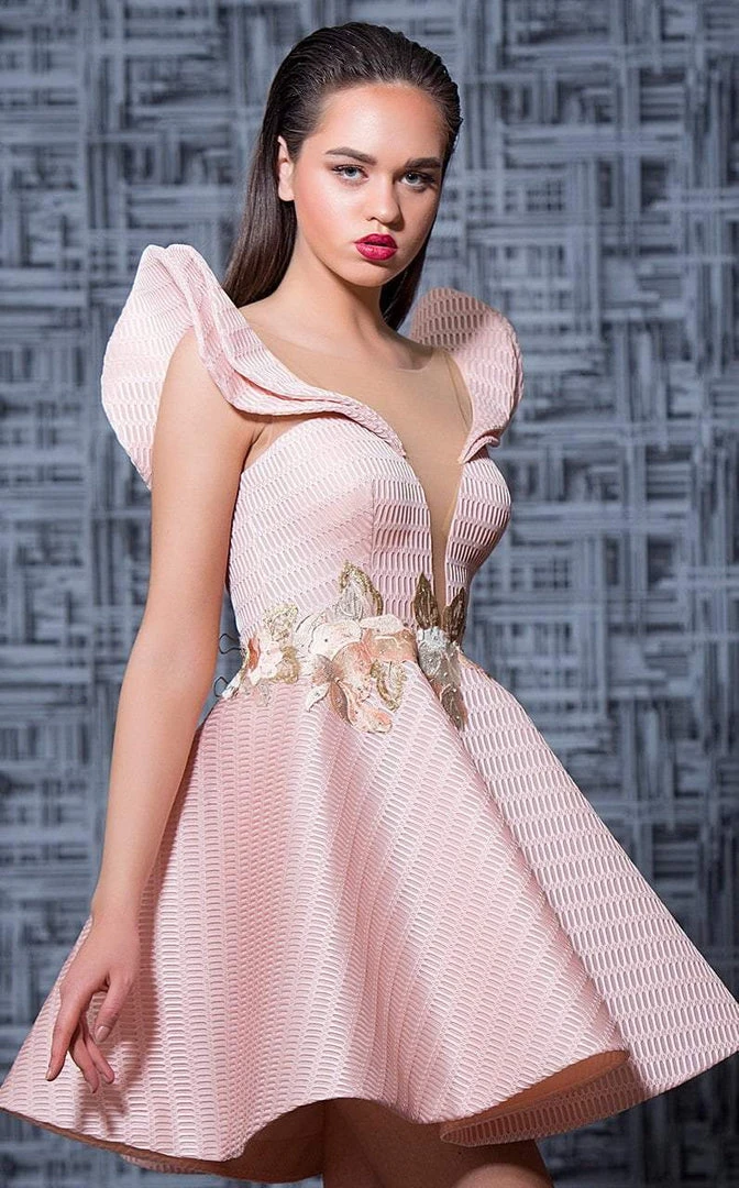 Cocktail Dresses MNM Couture - K3576 Floral Embroidered Curled Sleeve Cocktail Dress 3 Cocktail Dresses MNM Couture - K3576 Floral Embroidered Curled Sleeve Cocktail Dress