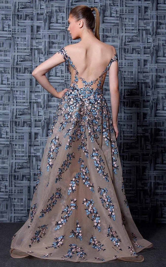 MNM Couture - K3595 Floral Off-Shoulder Illusion Evening Gown 4 MNM Couture - K3595 Floral Off-Shoulder Illusion Evening Gown