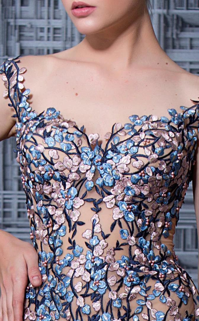 MNM Couture - K3595 Floral Off-Shoulder Illusion Evening Gown 5 MNM Couture - K3595 Floral Off-Shoulder Illusion Evening Gown