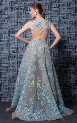 MNM Couture - K3596 Embroidered Illusion Dress With Overskirt