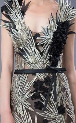 MNM COUTURE - K3642 Applique Scoop Trumpet Dress With Open Back