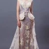 Formal Gowns MNM COUTURE - K3650 Floral Embroidered Bateau Dress With Overskirt