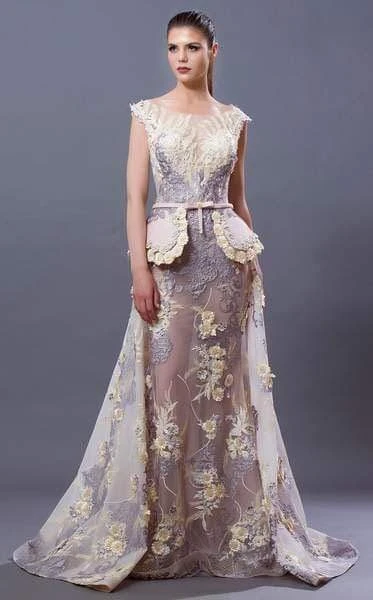 Formal Gowns MNM COUTURE - K3650 Floral Embroidered Bateau Dress With Overskirt 3 Formal Gowns MNM COUTURE - K3650 Floral Embroidered Bateau Dress With Overskirt