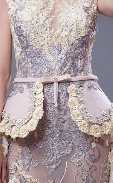 Formal Gowns MNM COUTURE - K3650 Floral Embroidered Bateau Dress With Overskirt 5 Formal Gowns MNM COUTURE - K3650 Floral Embroidered Bateau Dress With Overskirt