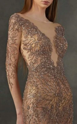 MNM COUTURE - K3720 Embellished Long Sleeve Sheath Dress Formal Gowns