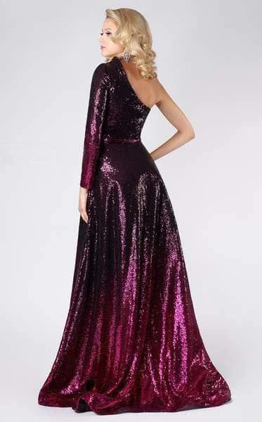 MNM COUTURE - M0039 Sequined Single Sleeve A-line Dress Formal Gowns 5 MNM COUTURE - M0039 Sequined Single Sleeve A-line Dress Formal Gowns