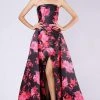 MNM COUTURE - M0040 Two Tone Floral Printed Mikado A-line Dress Formal Gowns
