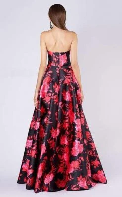 MNM COUTURE - M0040 Two Tone Floral Printed Mikado A-line Dress Formal Gowns
