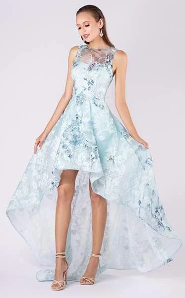 MNM COUTURE - M0050 Embroidered Jewel Neck High Low A-line Dress 3 MNM COUTURE - M0050 Embroidered Jewel Neck High Low A-line Dress