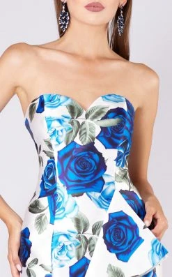 MNM COUTURE - M0055 Strapless Floral Cascading Paneled Mermaid Gown 6 MNM COUTURE - M0055 Strapless Floral Cascading Paneled Mermaid Gown