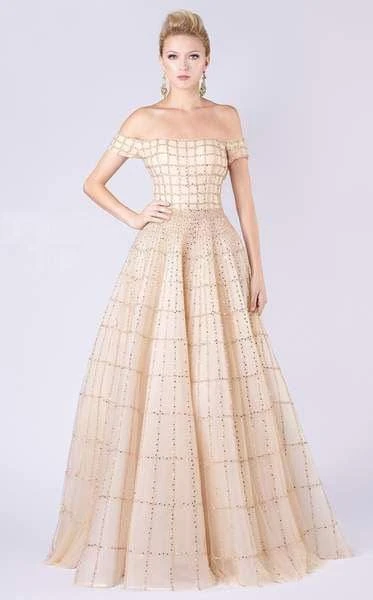 MNM COUTURE - M0057 Lattice Beaded Off Shoulder Gown Formal Gowns 3 MNM COUTURE - M0057 Lattice Beaded Off Shoulder Gown Formal Gowns