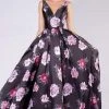 MNM COUTURE - M0063 Plunging Blossom Printed High Slit Gown 2 MNM COUTURE - M0063 Plunging Blossom Printed High Slit Gown