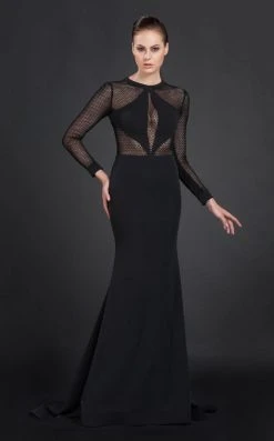 MNM Couture - N0044 Sheer Bodice Long-Sleeved Gown Formal Gowns