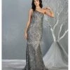 May Queen - One Shoulder Strap Fitted Mermaid Dress MQ1804 - 1 Pc Silver In Size 14 Available Formal Gowns