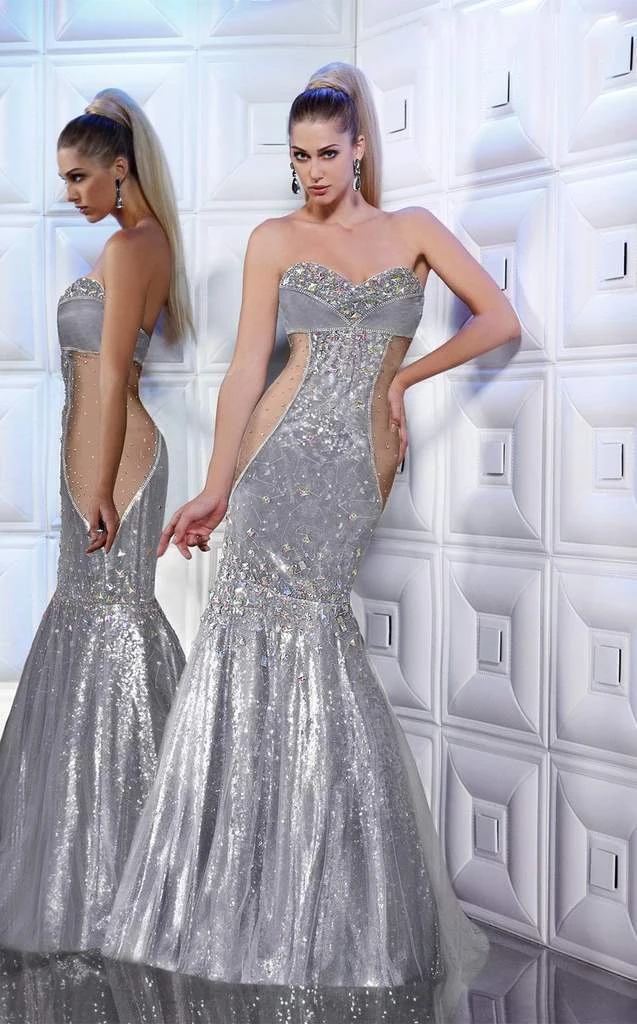 Formal Gowns MNM Couture Ornate Illusion Paneled Gown 8181 - 1 Pc Silver In Size 6 Available 3 Formal Gowns MNM Couture Ornate Illusion Paneled Gown 8181 - 1 Pc Silver In Size 6 Available