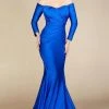 MNM COUTURE - S0003A Long Sleeve Off-shoulder Mermaid Dress Formal Gowns