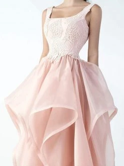 Formal Gowns MNM Couture - Square Neck Ruffled Tulle Evening Gown G0727