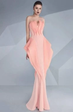 Formal Gowns MNM Couture - Strapless Folded Mermaid Gown G0616