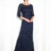 Mon Cheri - 115604SL Illusion Embroidered Lace Gown - 2 Pcs Navy In Size 6 Available Formal Gowns 2 Mon Cheri - 115604SL Illusion Embroidered Lace Gown - 2 Pcs Navy In Size 6 Available Formal Gowns