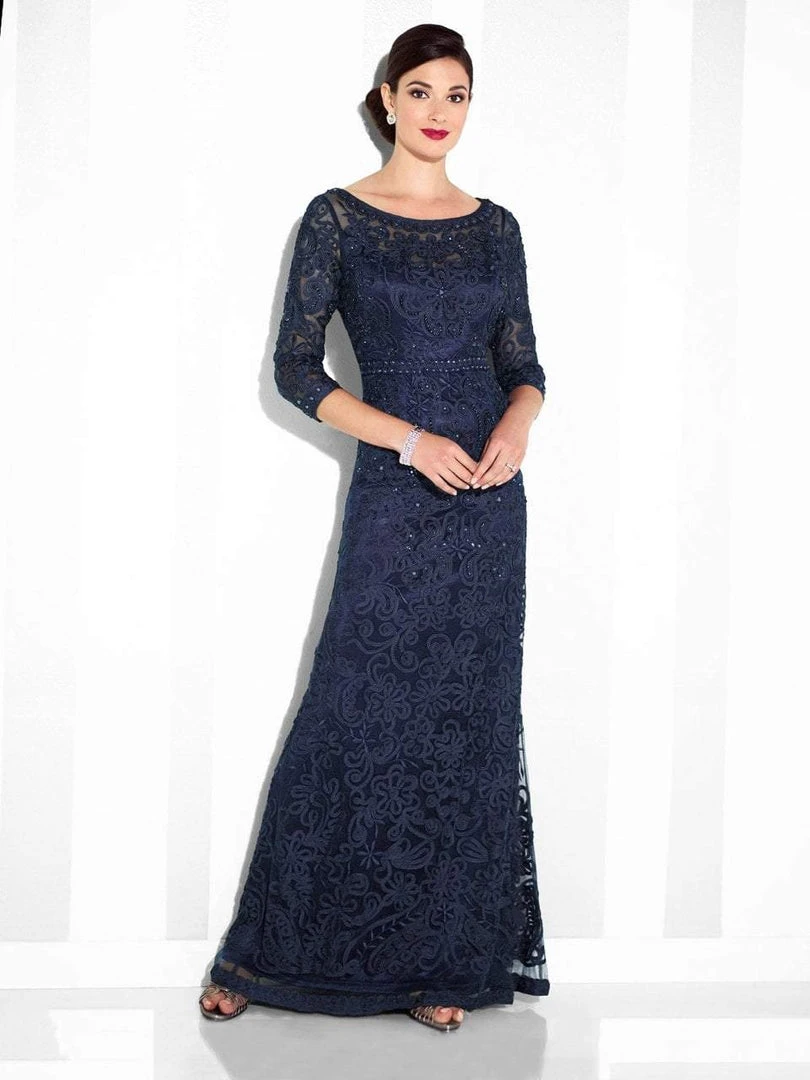 Mon Cheri - 115604SL Illusion Embroidered Lace Gown - 2 Pcs Navy In Size 6 Available Formal Gowns 3 Mon Cheri - 115604SL Illusion Embroidered Lace Gown - 2 Pcs Navy In Size 6 Available Formal Gowns