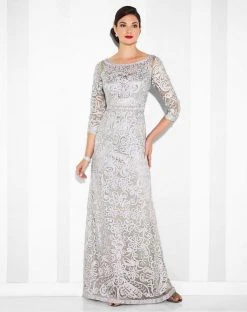 Mon Cheri - 115604SL Illusion Embroidered Lace Gown - 2 Pcs Navy In Size 6 Available Formal Gowns 5 Mon Cheri - 115604SL Illusion Embroidered Lace Gown - 2 Pcs Navy In Size 6 Available Formal Gowns