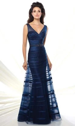 Formal Gowns Mon Cheri - 116936 Tulle Satin Dress - 1 Pc Navy In Size 10 Available