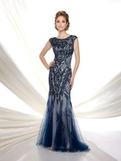 Mon Cheri - 116D31 Embellished Bateau Tulle Trumpet Dress Formal Gowns