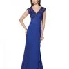 Mon Cheri -214690 V-Neck Cap Sleeve Lace Ruched Dress - 1 Pc. Dark Purple In Size 6 Available