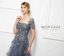 Mon Cheri - Embroidered Floral Lace Gown With Detachable Strap Wrap 217D88 - 1 Pc Wedgewood In Size 10 Available Formal Gowns