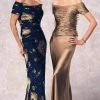 Mon Cheri - Jewel Ornate Ruched Off-shoulder Gown 24942P - 1 Pc Navy Print In Size 4P Available Formal Gowns 1 Mon Cheri - Jewel Ornate Ruched Off-shoulder Gown 24942P - 1 Pc Navy Print In Size 4P Available Formal Gowns