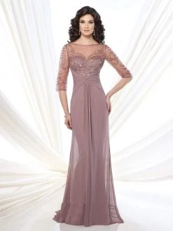 Mon Cheri - Ruched Bateau A-line Gown 215919 - 1 Pc Mink Is Size 6 Available