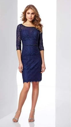 Mon Cheri Scalloped Lace Cocktail Dress 217850 - 1 Pc Navy In Size 6 Available