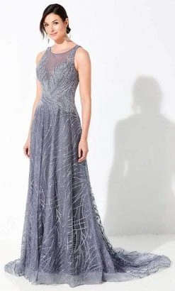 Formal Gowns Mon Cheri - Scoop Beaded Evening Dress 220D37 - 1 Pc Slate In Size 12 Available