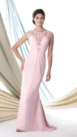 Montage By Mon Cheri - 114926 Chiffon Venise Lace Dress - 1 Pc Pink In Size 14 Available