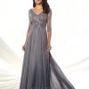 Formal Gowns Montage By Mon Cheri - 116950W Chiffon A-line Dress- 1 Pc Gray/Heather In Size 26W Available