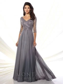 Formal Gowns Montage By Mon Cheri - 116950W Chiffon A-line Dress- 1 Pc Gray/Heather In Size 26W Available