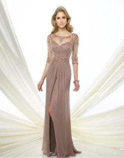 Montage By Mon Cheri - 216963 Chiffon A-line Dress - 1 Pc Dark Mink In Size 8 Available Formal Gowns