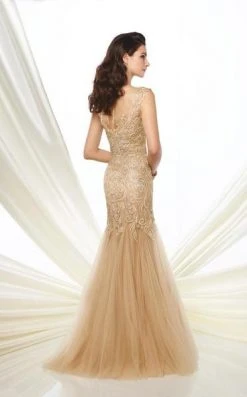 Formal Gowns Montage By Mon Cheri - 216964 Tulle Lace Trumpet Dress - 1 Pc Champagne In Size 10 Available