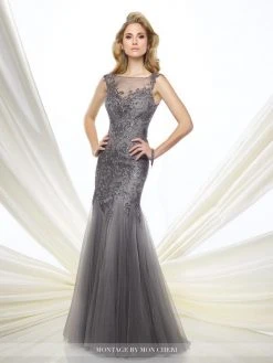 Formal Gowns Montage By Mon Cheri - 216964 Tulle Lace Trumpet Dress - 1 Pc Champagne In Size 10 Available