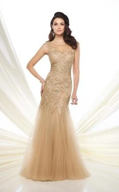 Formal Gowns Montage By Mon Cheri - 216964 Tulle Lace Trumpet Dress - 1 Pc Champagne In Size 10 Available