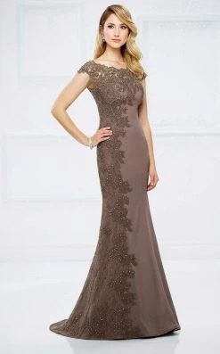 Formal Gowns Montage By Mon Cheri - 217948 Bateau Neck Beaded Lace Trumpet Gown - 1 Pc Mocha In Size 6 Available