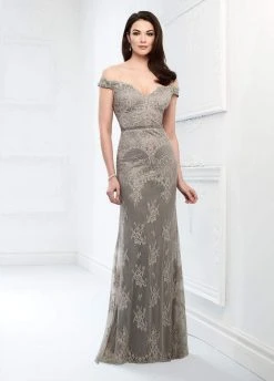 Montage By Mon Cheri - Allover Lace Off-Shoulder Trumpet Dress 218917 - 1 Pc English Rose In Size 8 Available Formal Gowns