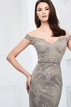 Montage By Mon Cheri - Allover Lace Off-Shoulder Trumpet Dress 218917 - 1 Pc English Rose In Size 8 Available Formal Gowns