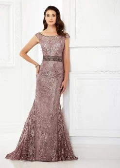 Formal Gowns Montage By Mon Cheri - Cap Sleeves Lace Mermaid Gown 118982 - 1 Pc Wedgewood In Size 12 Available