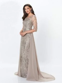 Montage By Mon Cheri - Lace Embellished Two-Piece Column Gown 119940 - 1 Pc Latte In Size 14 Available